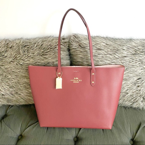 NWT authentic COACH leather tote wine - Picture 3 of 9